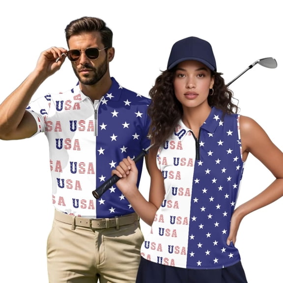 Garronmavis USA Letter Print Matching Golf Shirts for Couple Lightweight Golf Tank Top for Women for Casual Wear Soft and Comfortable Moisture Wicking for Yoga or Daily Wear
