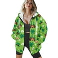 thumbnail image 4 of COEQINE Full Zip Up Sweatshirts Women's Long Sleeve Hoodie Oversized Soft Jacket with Pockets Shamrock Leprechaun Hat and Dog Green Print Fashion Casual Wear for St. Patrick's Day, XS, 4 of 7