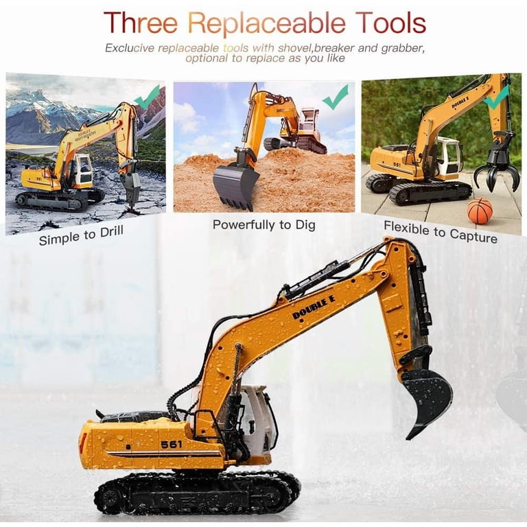 DOUBLE E Remote Control Truck RC Excavator Toy 17 Channel 3 in 1