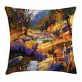 thumbnail image 1 of Fantasy Art House Decor Throw Pillow Cushion Cover, Dreamy Environment with Water in Bedrocks Artful Spring Scene, Decorative Square Accent Pillow Case, 18 X 18 Inches, Tan Orange, by Ambesonne, 1 of 2