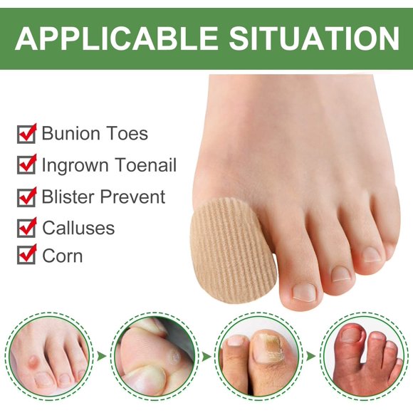10Pack Toe Caps Closed Toe Surface Fabric Sleeve Protectors with Gel Lining, Prevent Pain Relief for Corns, Blisters and Ingrown Toenails (Size Large + Size Medium)