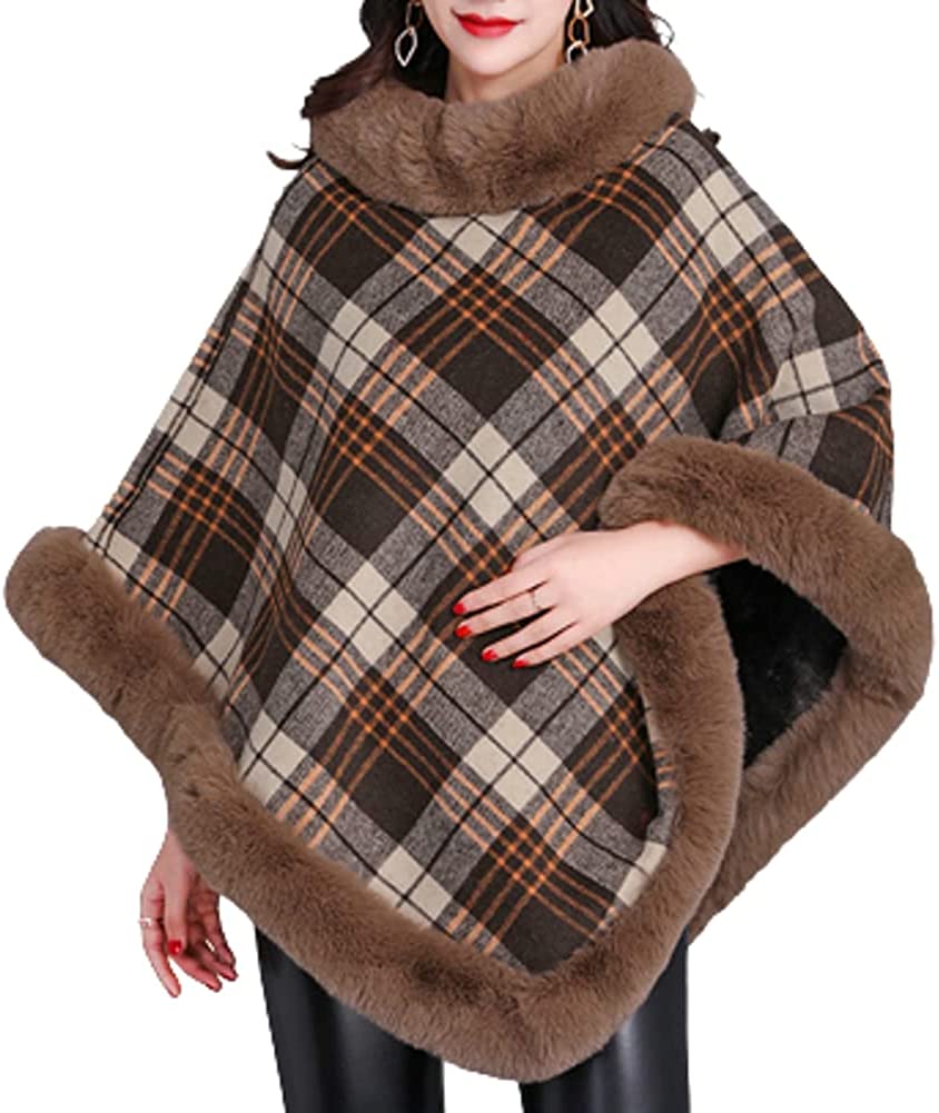 CoCopeaunts Women\‘s Shawl Wraps Warm Faux Fur Trim Poncho Cape Stylish