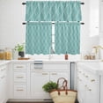 thumbnail image 3 of Teal Green Line Kitchen Curtains Valances and Tiers Set of 3 Country Abstract Art Waves Stripes Classic Tier Curtains and Valance with Rod Pocket for Small Windows, 27.5"x24", 3 of 9