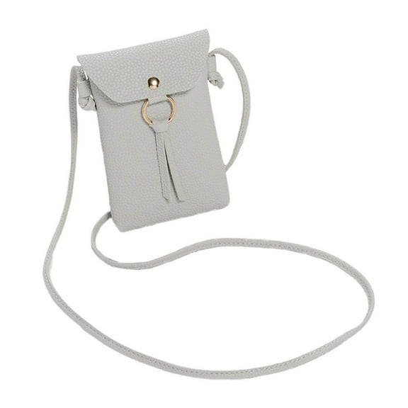 Crossbody Cellphone Purse Soft Leather Moblie Phone Pouch Multipurpose Shoulder Bag Carrying Cases for Smartphone Card Slots and Cash Pocket, Gray