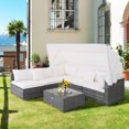 thumbnail image 3 of Gymax Ensemble de Mobilier de Patio en Rotin PE 6 Pcs avec Table en Verre Trempé et Auvent Rétractable, 3 of 10