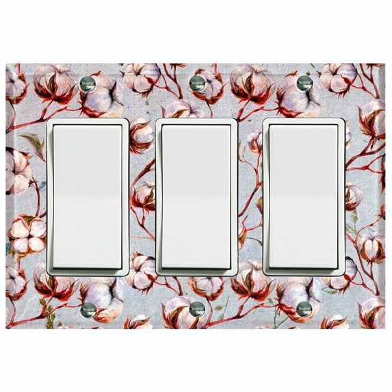 Metal Light Switch Plate Cover Cotton Flower Wallpaper Pastel Blue FLW017