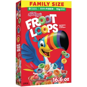 Kellogg's Froot Loops Breakfast Cereal, Good Source of Fiber, 15g Whole Grains, Family Size, 16.6 oz