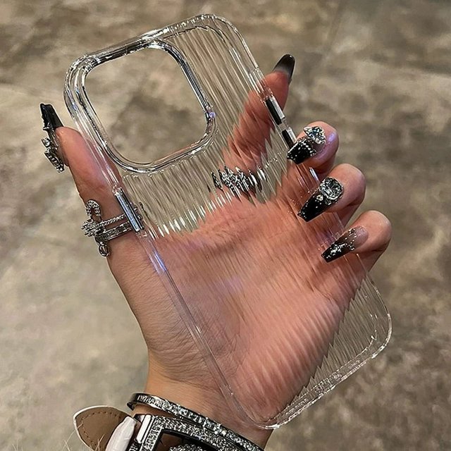 luxury Slim Anti Yellow Corrugated Pattern Soft Clear Phone Case For iPhone 16 15 14 13 12 11 Pro Max Transparent Chic Cover Clear For iPhone 15 Pro Max