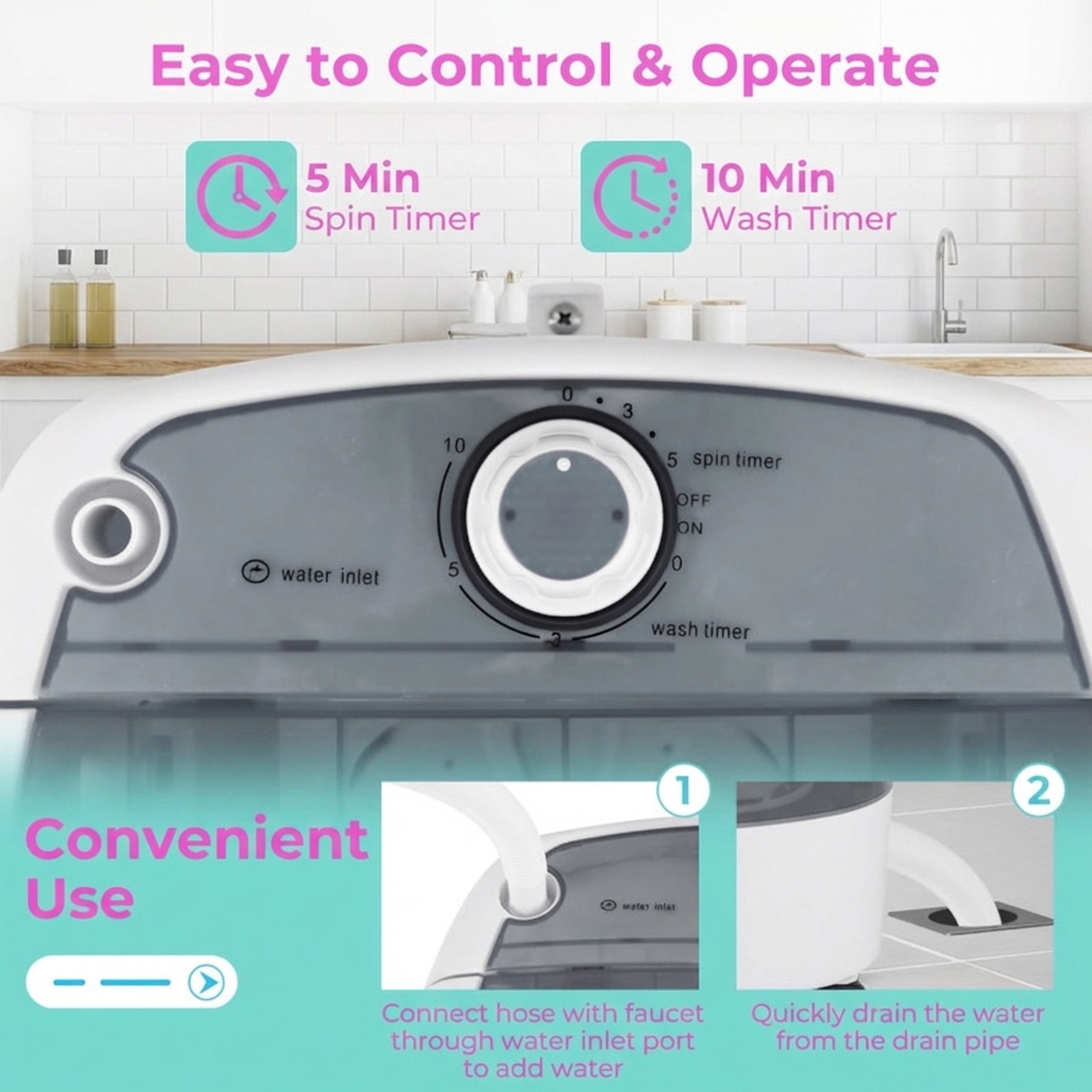 RUIE Portable Mini Washing Machine,5.5 Lbs Semi-Automatic Washer and Spinner Combo with Single Tub,Timer Control,Drainage Hose,Compact Washer for Apartment Dorm RV