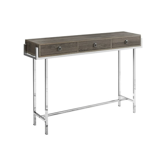 JERFIT Modern Taupe Console Table with 3 Drawers, Narrow Sofa Table for Entryway, Small Space Accent Table with Chrome Metal Base for Living Room, Bedroom