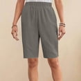 thumbnail image 5 of Cotton Linen Shorts for Women Knee Length Bermuda Shorts Casual Wide Leg Elastic Waist Summer Beach Shorts with Pockets, 5 of 7