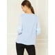 thumbnail image 5 of INSPIRE CHIC Top de la blusa de la oficina del trabajo del cuello del ojo de la cerradura de las mangas largas semi transparentes de la gasa elegante de las mujeres Azul claro L, 5 of 6