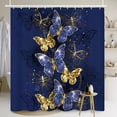 thumbnail image 3 of SUNOLIFE Blue Butterfly Shower Curtain Navy Blue Waterproof Fabric Bathroom Curtain with Hooks,72x72 in, 3 of 6