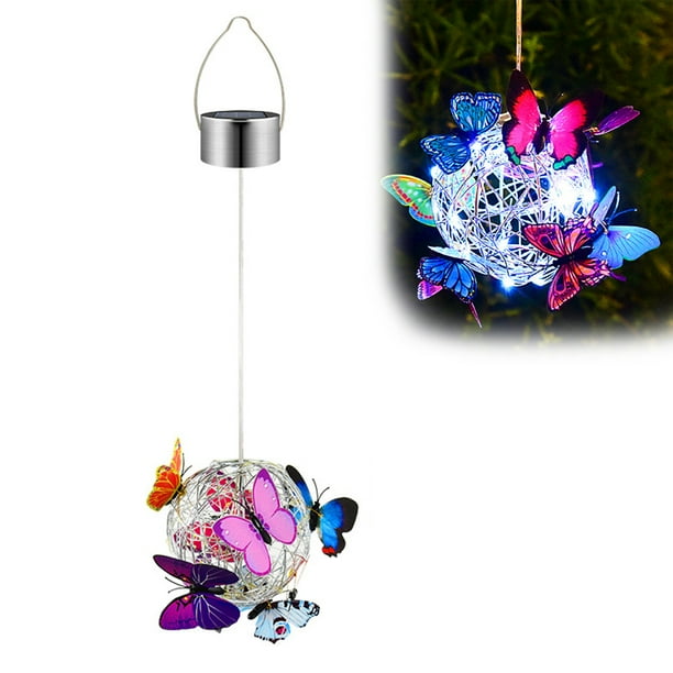 Lámpara solar colgante de mariposa para jardín, con mariposas de colores, LED, de metal, IP65, resistente al agua, para exteriores.