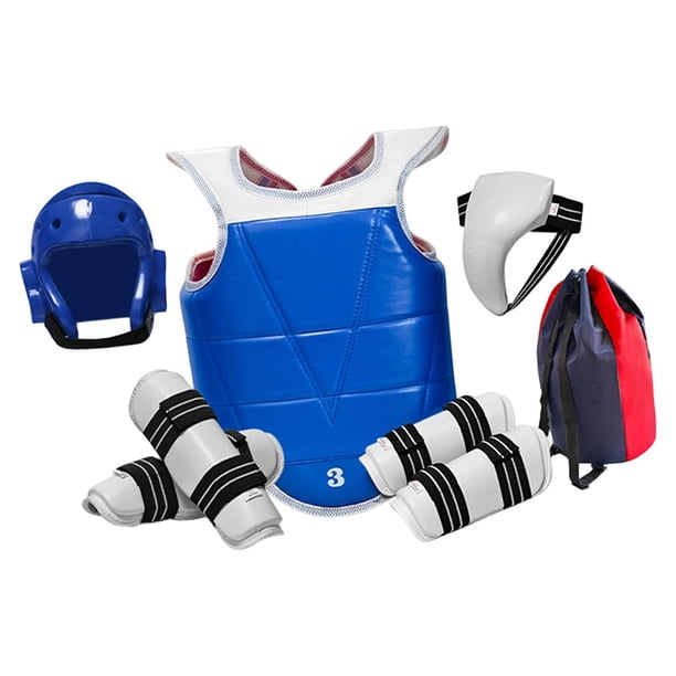 Conjunto de equipo de entrenamiento de karate de 6 piezas (material EVA y PU): incluye protector de cabeza y pecho. S
