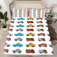 thumbnail image 2 of Manfei Traffic Vehicle Queen Sheet Sets,Kawaii Car Flat Sheet,White Blue Red Queen Fitted Sheet For Boys,Breathable Home Decor,4pcs, 2 of 7
