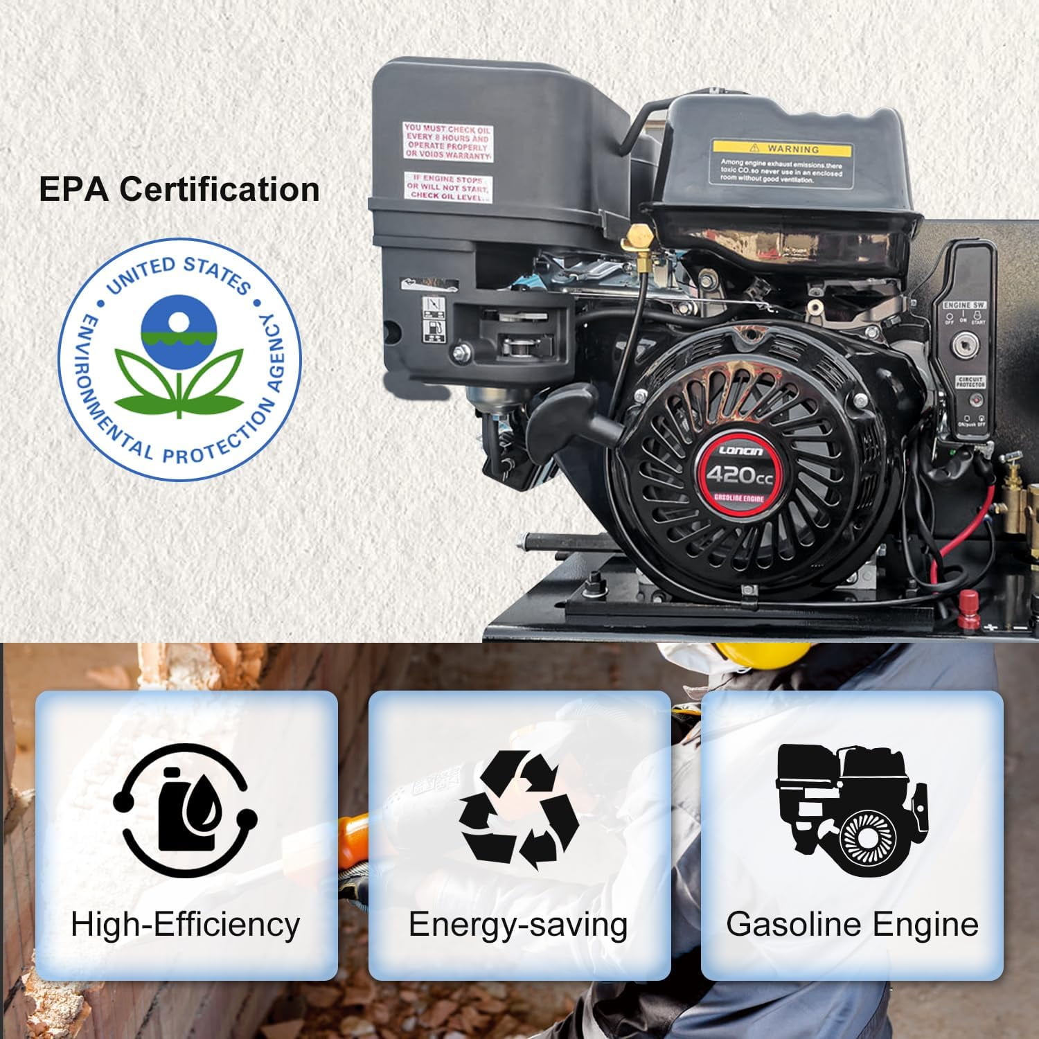 HPDMC 13HP Gas Powered Air Compressor - 24CFM 180PSI 3-Cylinder Piston Pump - 30 Gal ASME Tank - Electric Start Gas Air Compressor for Truck Repair, Construction & Workshop - Heavy Duty Portable