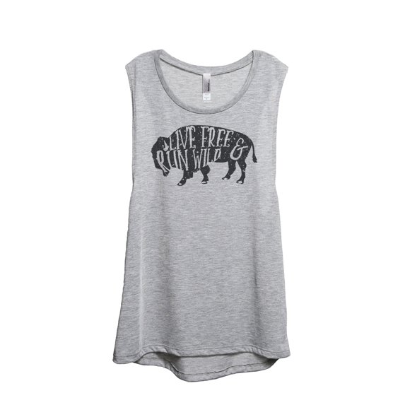 Thread Tank Live Free Run Wild Women's Sleeveless Muscle Tank Top Sport Grey Small