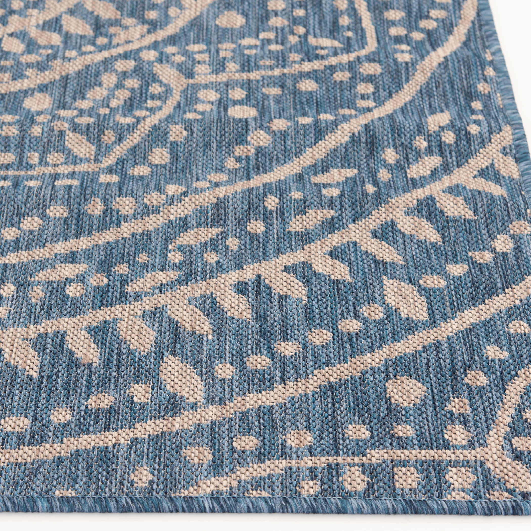 Mainstays Global Medallion Blue Polypropylene Outdoor Area Rug, 6'6"x9'6"