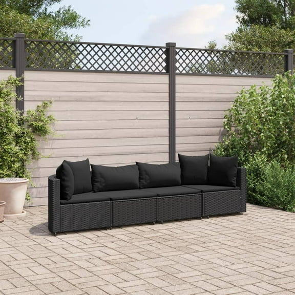 vidaXL Patio Sofa Set with Cushions Lounge Setting Outdoor Furniture Poly Rattan