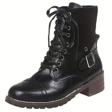 DVKOVI Cowboys Boots for Women Women s Ankle Boots & Booties Womens Ladies Squared Heel Vintage British Style Round Toe Zip Up Boots Shoes Fall Winter Heel Boots Black 36