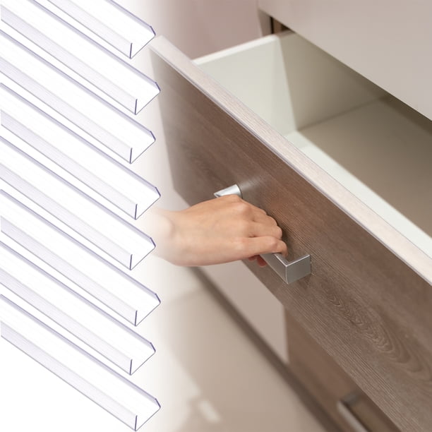 Protector de puerta de gabinete de 4 piezas, protector de borde deslizante para cajones de 18" x 7/8" para puertas de gabinetes de cocina de 11/16"- 13/16" de grosor, transparente
