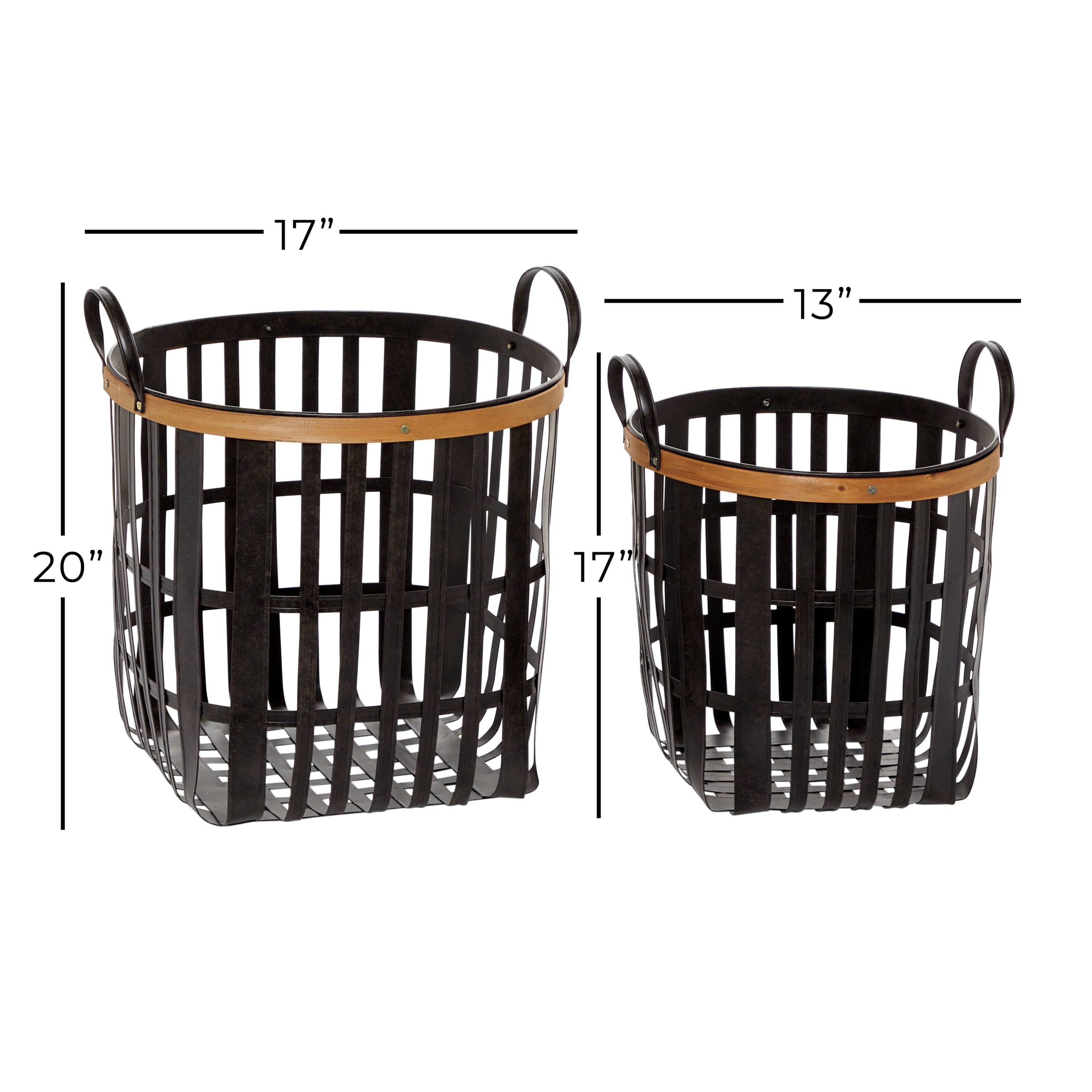 DecMode 17", 20" Black Bamboo Farmhouse Storage Basket, 2 - Pieces