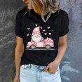thumbnail image 4 of Women's Cute Valentines Day Tshirts Heart Gnome Car Graphic T Shirts Shor Sleeve Crewneck Tee Tops, 4 of 5