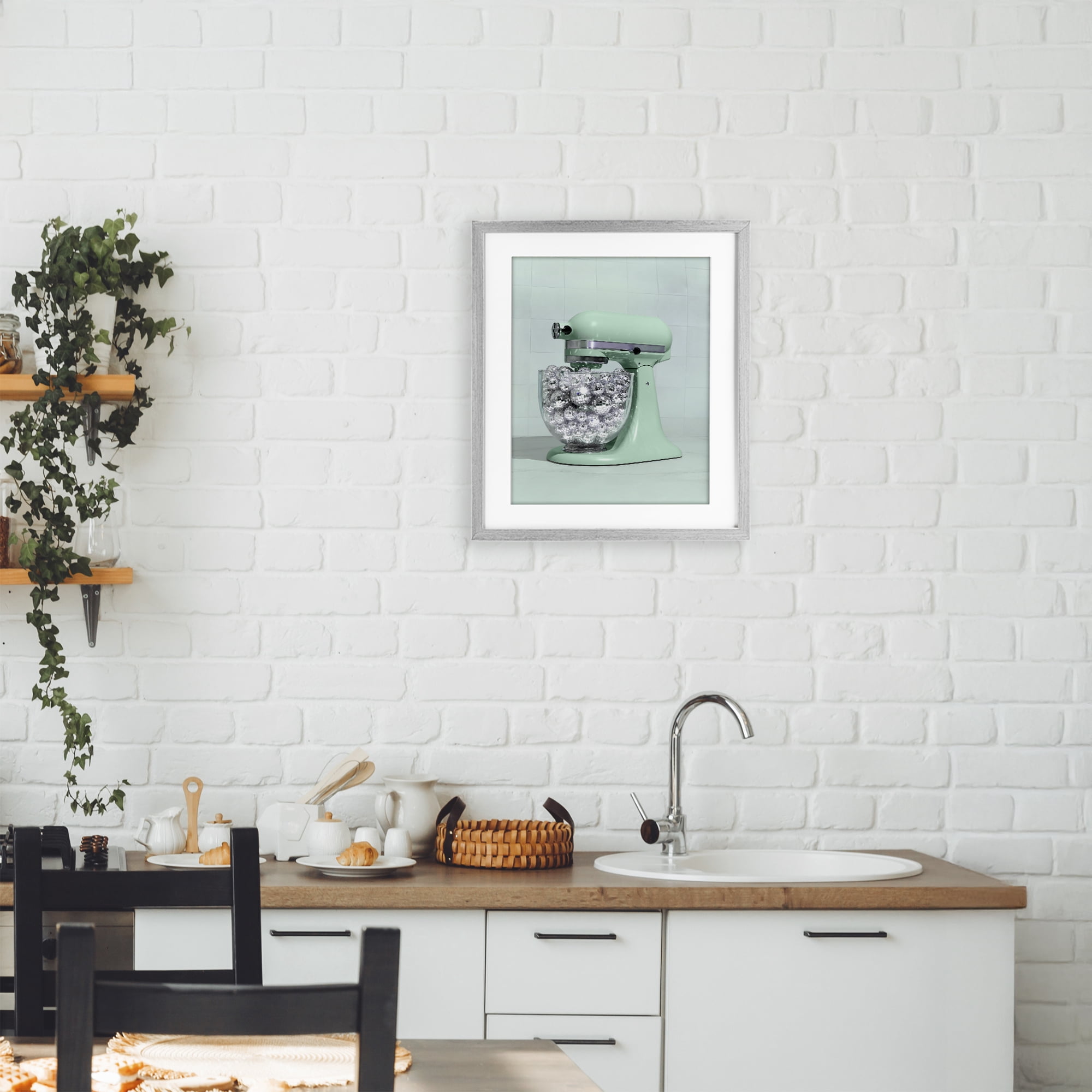 Stupell Industries Disco Kitchen Mixer over Green Gray Framed Print Under Glass, design by LISH Creative