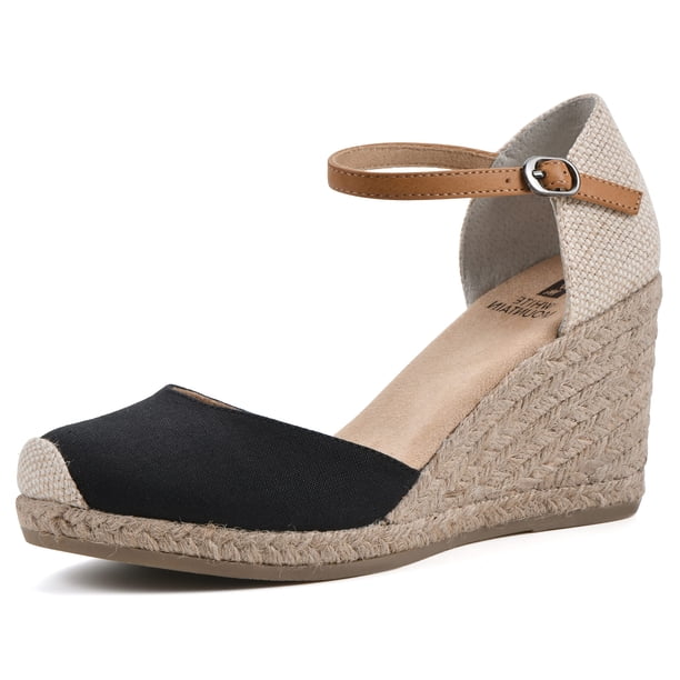 Sandalia de Cuña Espadrille Mamba de WHITE MOUNTAIN en Tela Negra