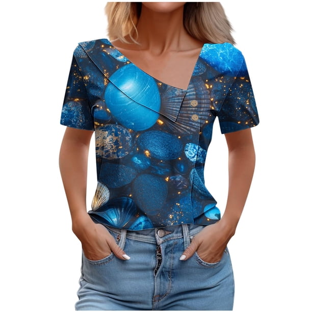 Top de Verano de las Mujeres, Cuello en V Moda Casual de Manga Corta Blusa, Primavera Y Verano Ligero Top