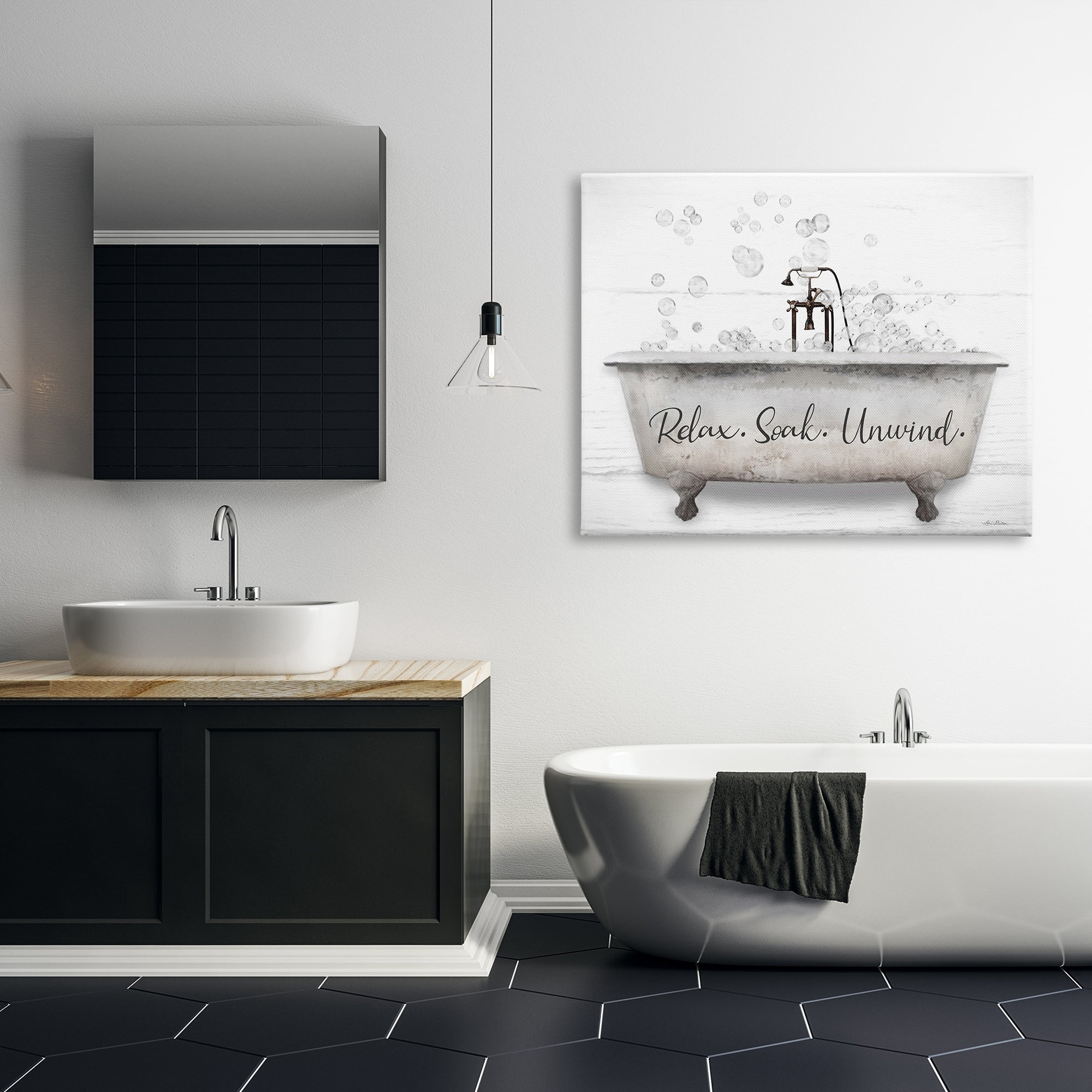 Stupell Relax Soak Unwind Bathtub Bubbles Typography Painting Gallery Wrapped Canvas Print Wall Art