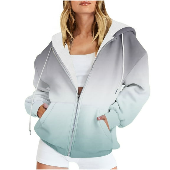Scyoekwg Womens Zip Up Hoodies Jackets Long Sleeve Lined Fleece Thermal Jacket Fall Sweatshirts Gradient Coat (Gray,XXXL)