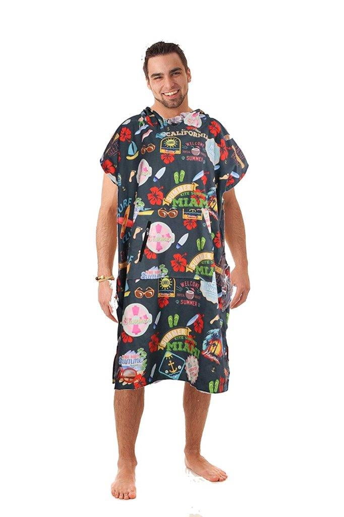 CHANGING BATH ROBE TOWEL UNISEX PRINTED MICROFIBER SURF BEACH HOODED PONCHO