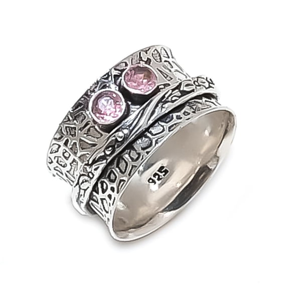 Natural Pink Kunzite Gemstone 925 Sterling Silver Jewelry Ring Size 9.5