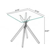 Holaki End Table Small End Table with Chrome Metal X-Shaped Pedestal,Tempered Glass Square End Table, Luxury Glass End Table Nightstand Modern Side Table for Living Room Bedroom,17.72 x 20.87