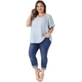 thumbnail image 3 of DARING DIVA Women's Plus Lined Notch V Neck Puff Stripes Shirt 1X Navy Blue, 3 of 6