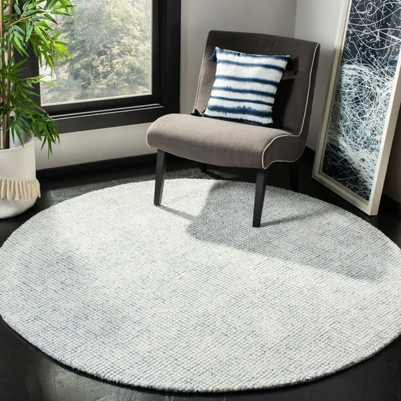 SAFAVIEH Abstract Dalia Geometric Area Rug, Ivory/Blue, 6' x 6' Round