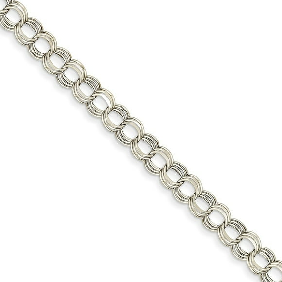 14k White Gold Hollow Lite 7mm Triple Charm Pendant Necklace Bracelet 8.25 Inch Lobster Claw Jewelry Gifts for Women