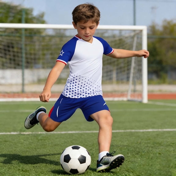 CAIVO Children Outfit Sets Boys Youth Football Training O-Neck Short Sleeve Sport T-Shirt And Shorts Kids Athletic Team And Play Trendy Clothing Sets