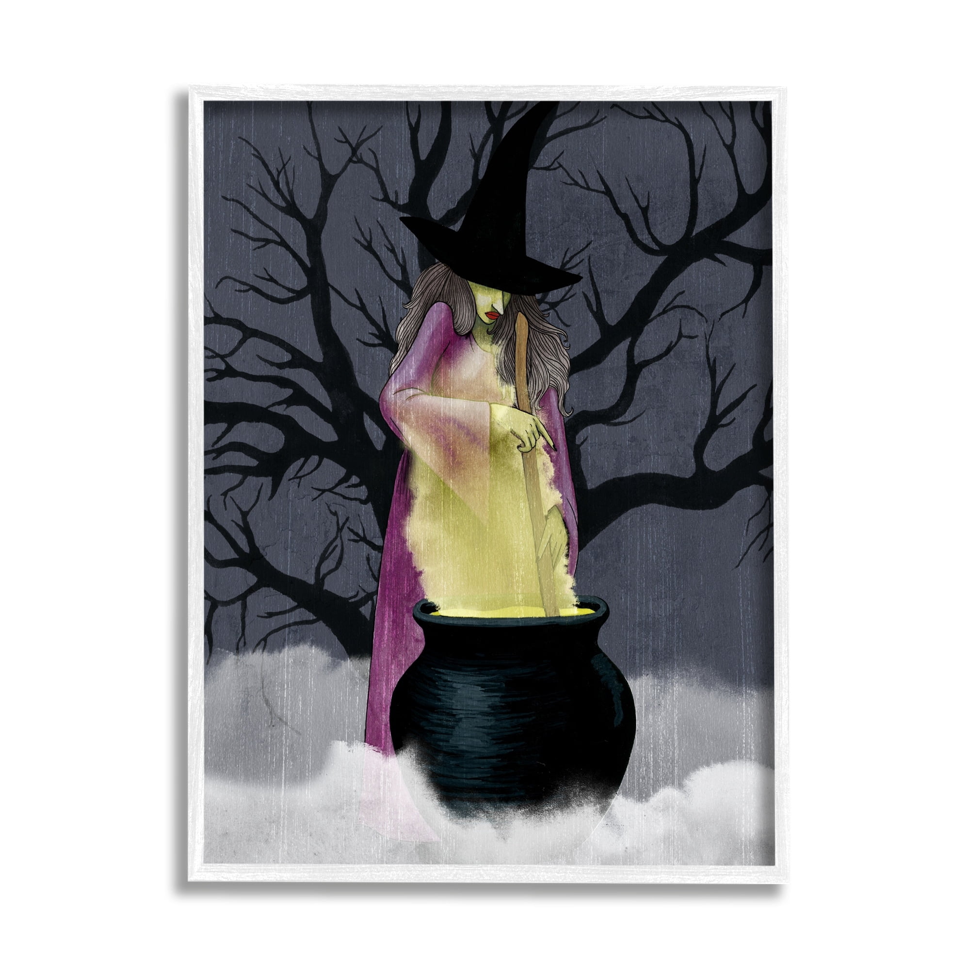 Witch Stirring Smokey Cauldron Spooky Halloween Night Fairy Tales & Fantasy Painting Framed Art Print Wall Art
