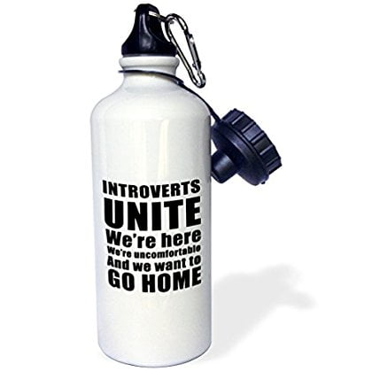 

3dRose Introverts Unite Were Here Were Uncomfortable Black Sports Water Bottle 21oz