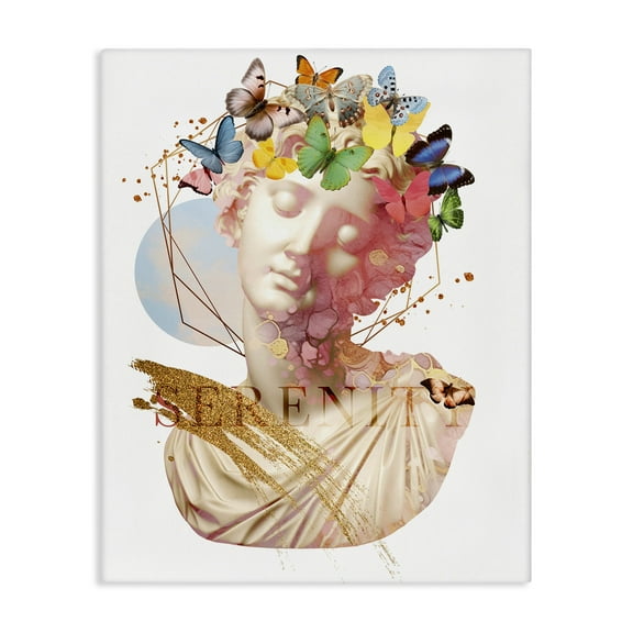 Stupell Industries Serenity Statue Collage Abstract Painting Wrapped Canvas Canvas Art Print Wall Art, 16 x 20