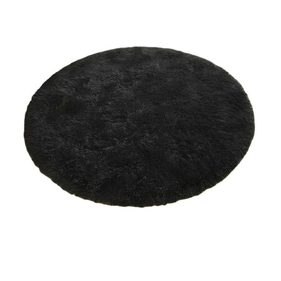 Round Area Rug Black Circle 4.6ft Soft Fluffy Plush Shaggy Furry Carpet Floor Mat for Bedroom Living Room