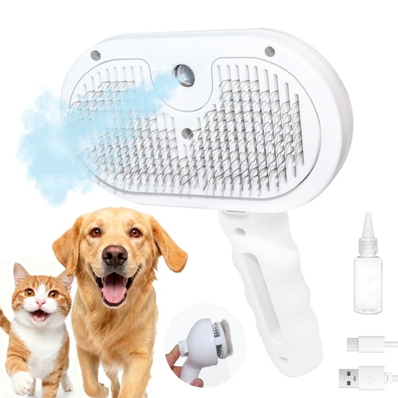 FYNIGO 3-in-1 Dog Brush & Cat Brush for Shedding with Spray, Self-Cleaning Deshedding Pet Steam Brush for Grooming, Antistatic Massage Brush for Indoor Cats & Long Short Haired Dogs