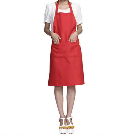 - Solid Color Simple Design Halter Neck Apron Polyester Waiter Baker Chefs Full Bib Front Pocket