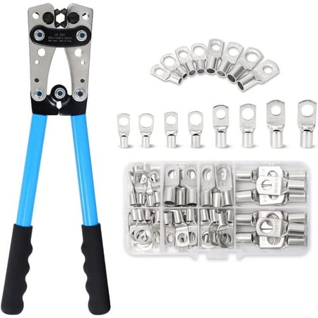 

luxury HKS Battery Cable Lug Crimping Tool 10-1 AWG with 60Pcs Copper Ring Terminals 8 Sizes Cable Lugs Set Heavy Duty Wire Crimper for Battery Wire Terminal
