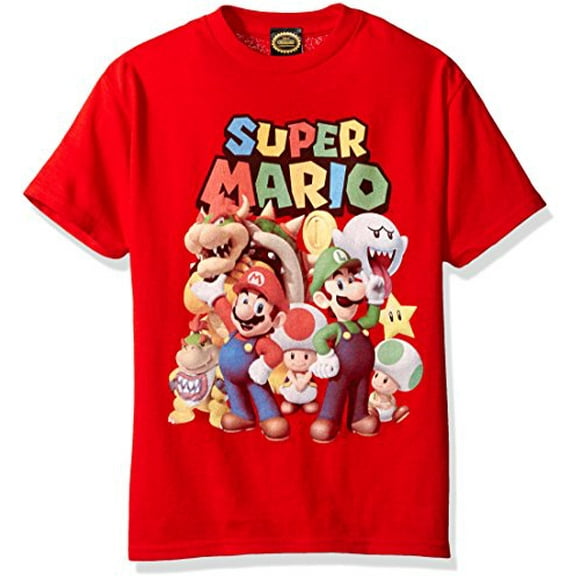 T-shirt Graphique Super Mario Groupage pour Garçons Nintendo, Red, Small US