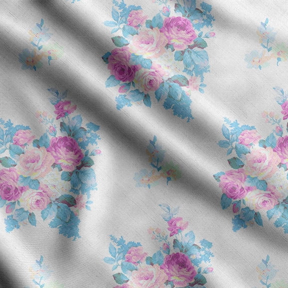 Soimoi Floral Vintage Print Silk Fabric Decor Sewing Fabric By The Yard 42 Inch WideDecorative Fabric For Shirts Suits Ties Blue