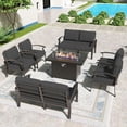 thumbnail image 2 of Kullavik  Aluminum Outdoor Patio Furniture with Curved Armrests & Firepit Table 8 seats w/FirePit - Black, 2 of 5